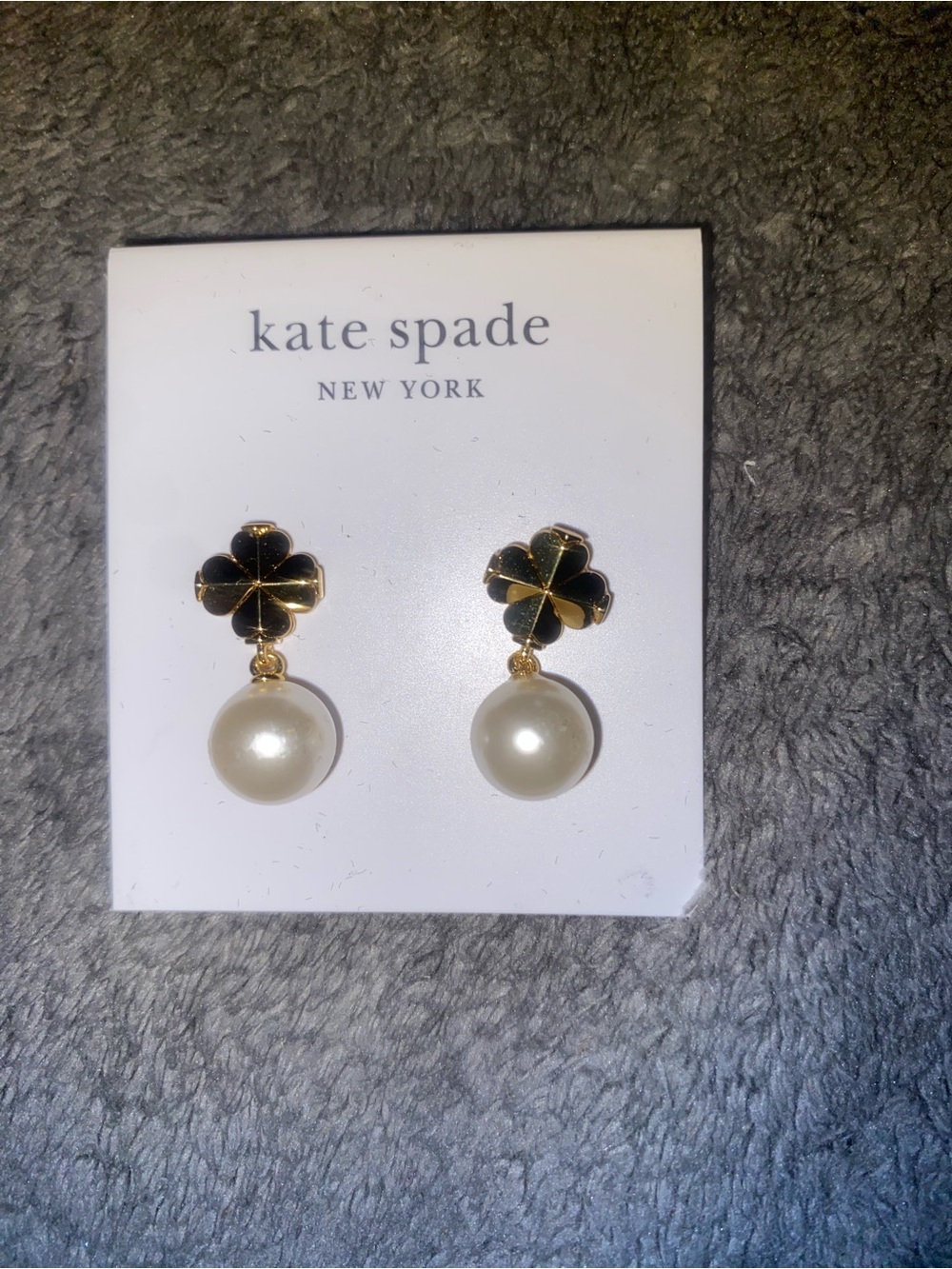 Kate Spade Gold Clover Pearl Drop Earrings